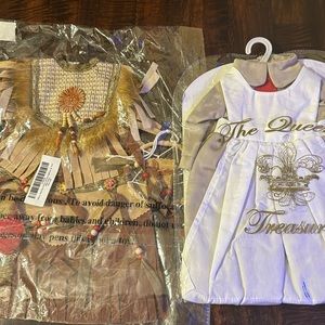 Two outfits for doll. One Native American the other period beige abd white.